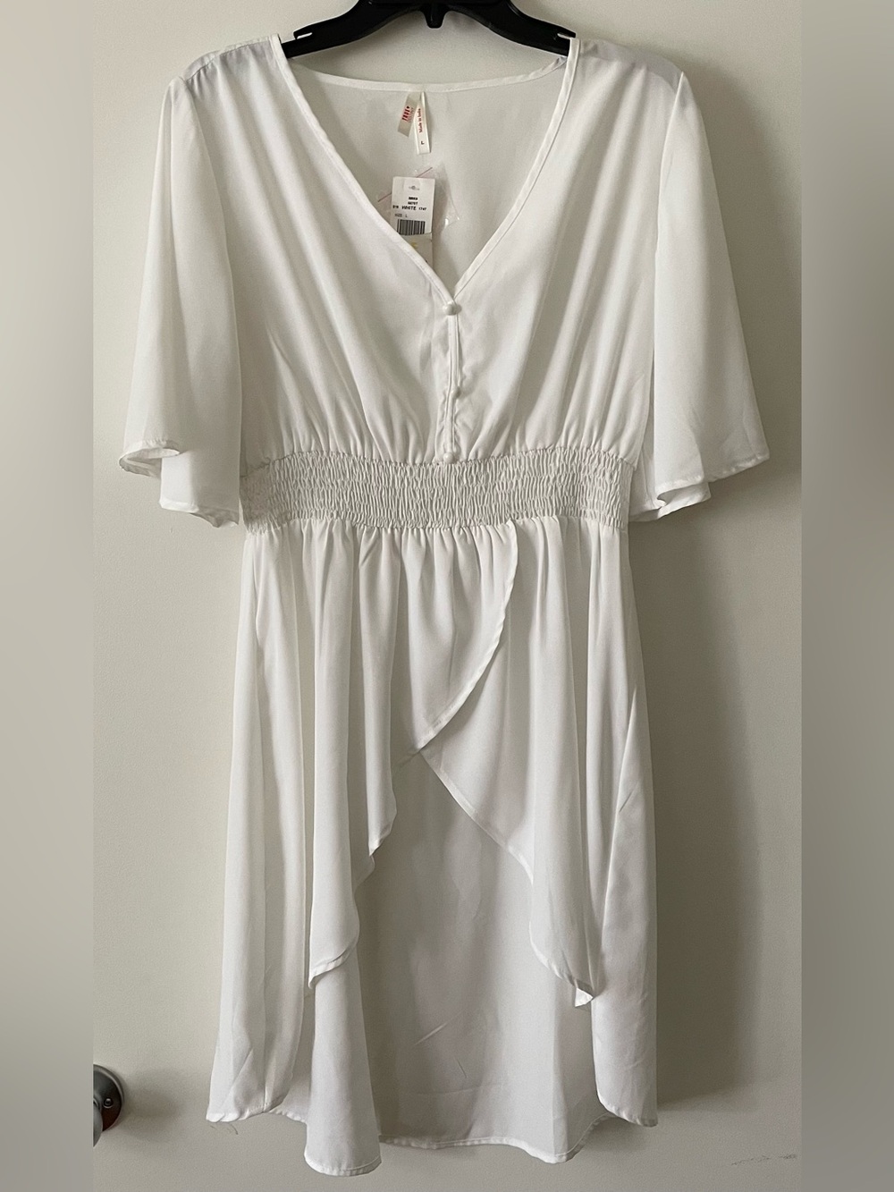 True Destiny White Hi-Low Bell Sleeve Dress Size Large Lightweight Flowy NWT